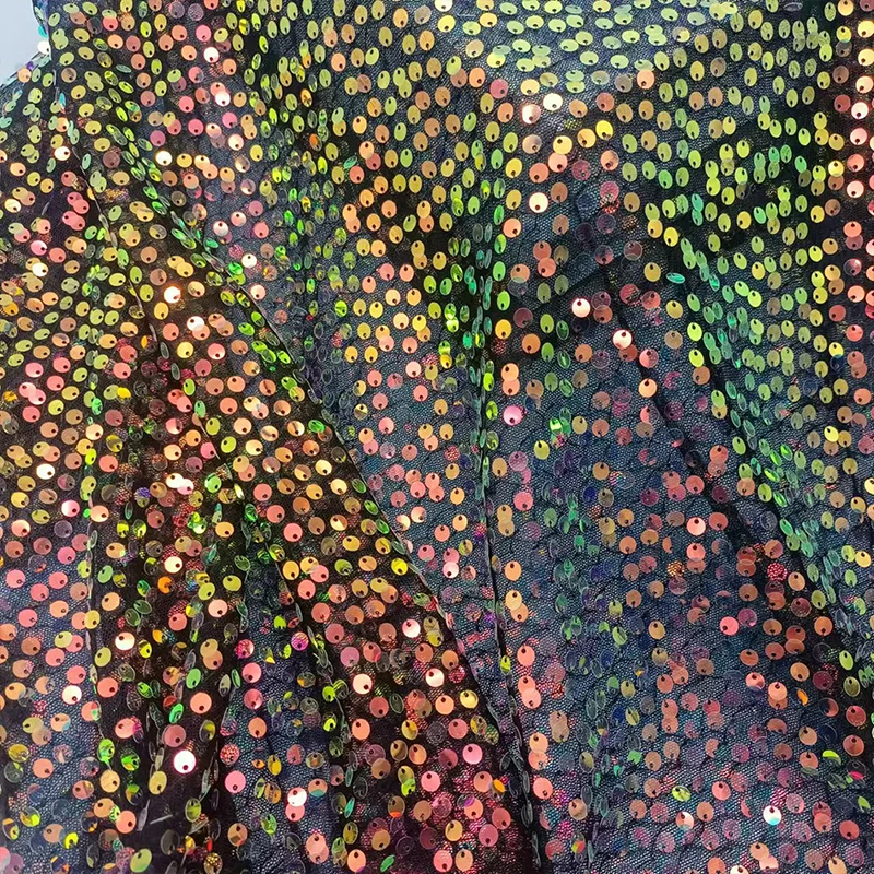 Embroidery Gradient - Tela bordada de lentejuelas de arcoíris,