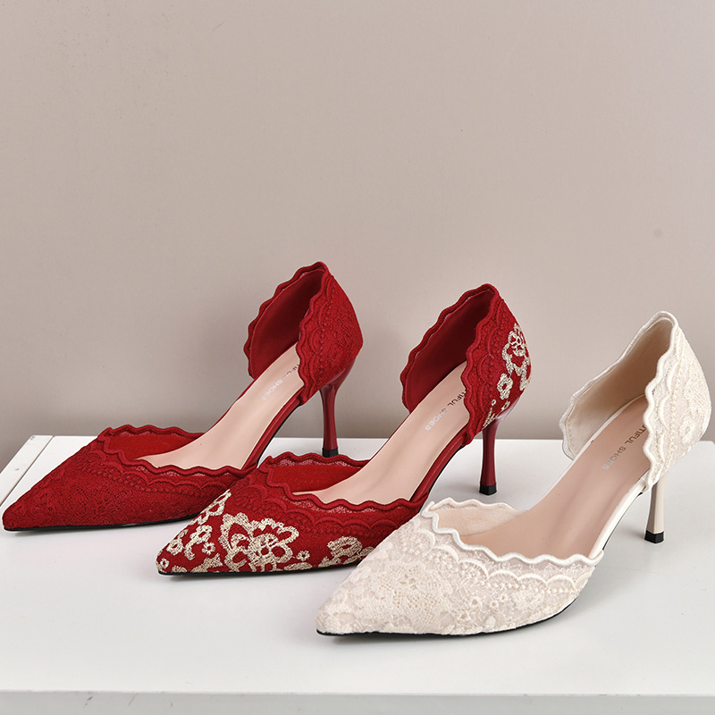 Embroidery Red - Zapatos de novia de tacón alto