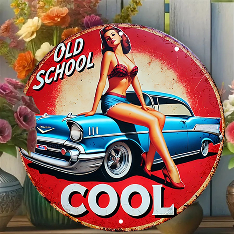 Embroidery Red - Letrero de aluminio redondo Vintage Pin-Up
