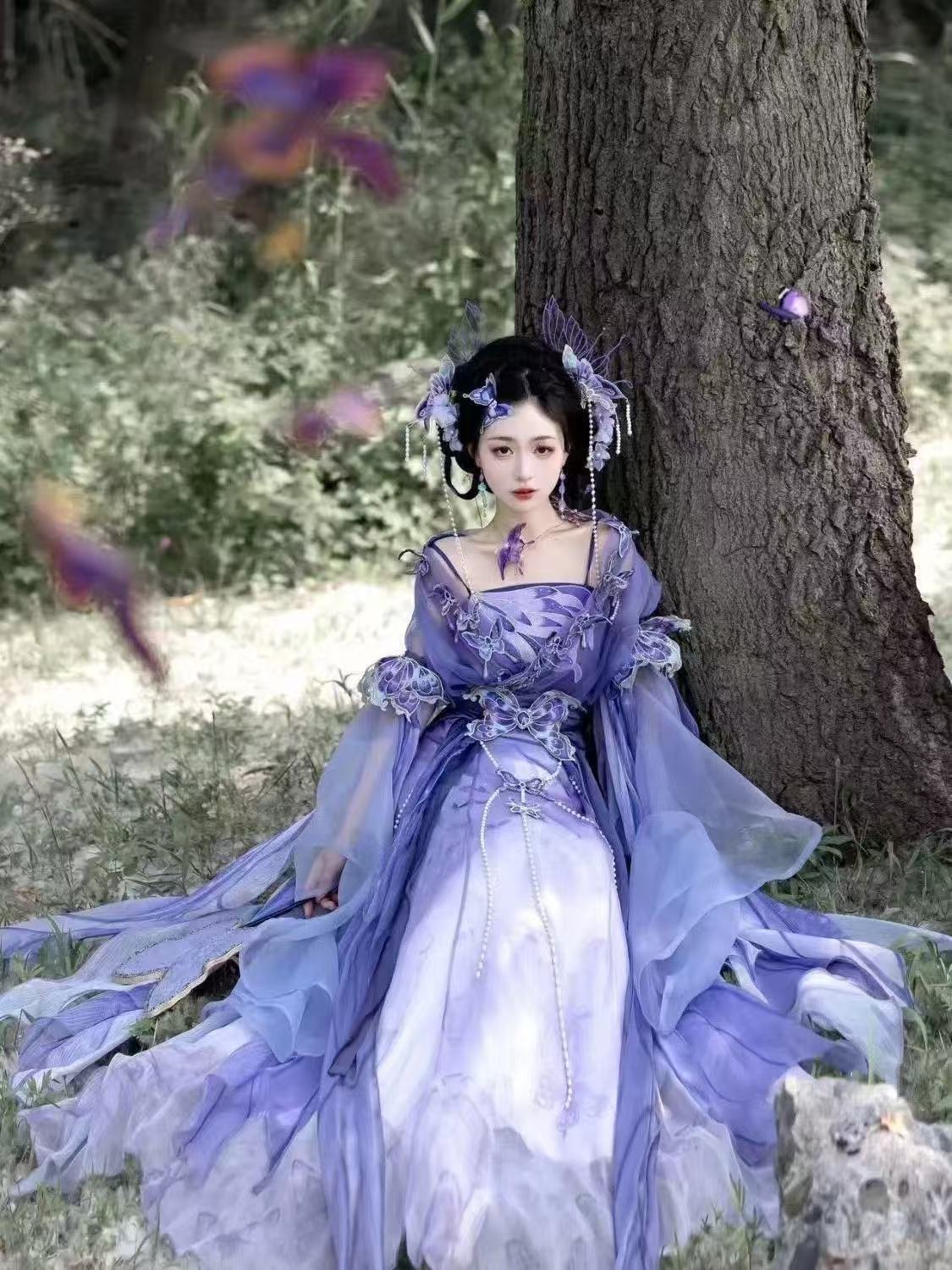 Embroidery Skirt - Hanfu Chino Original Morado para Mujer,
