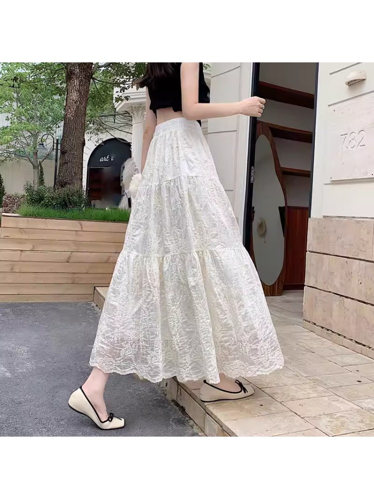 Embroidery Skirt - Falda midi de cintura alta con