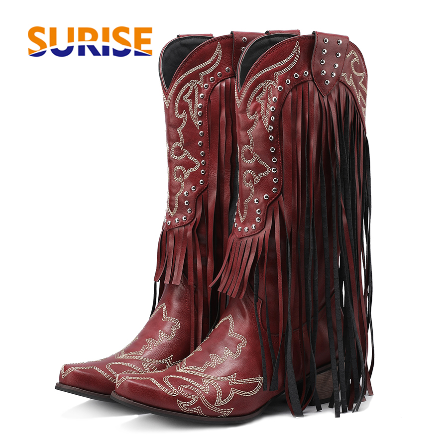 Embroidery Red - Botas de media pantorrilla de vaquero
