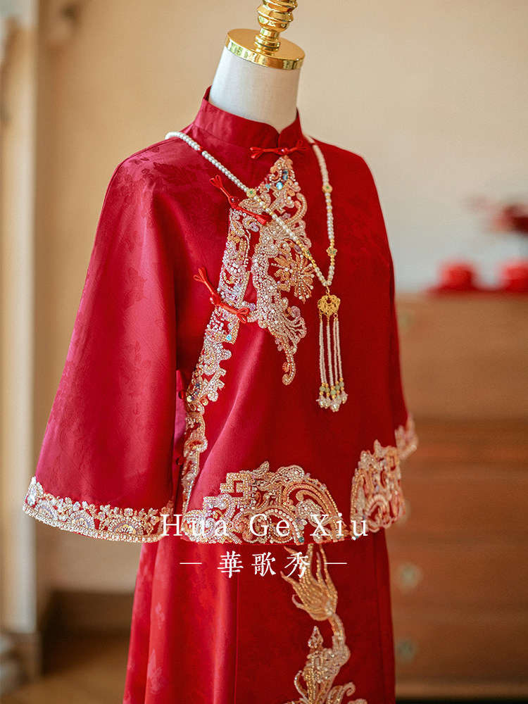 Embroidery Red - Vestido de novia chino rojo Xiuhe,