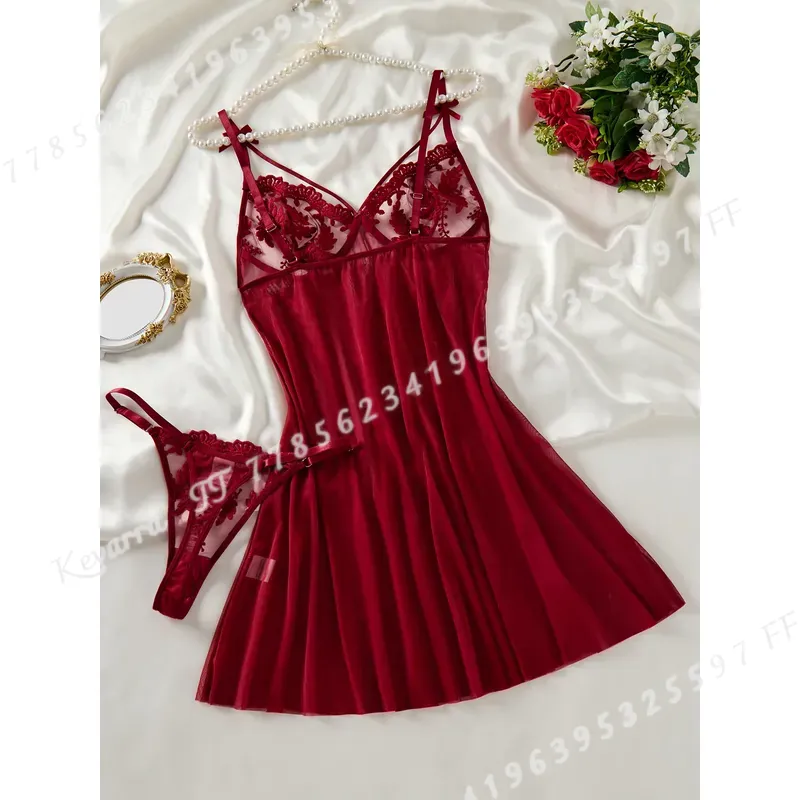 Camisón semitransparente para  - Embroidery Red reseña y precio
