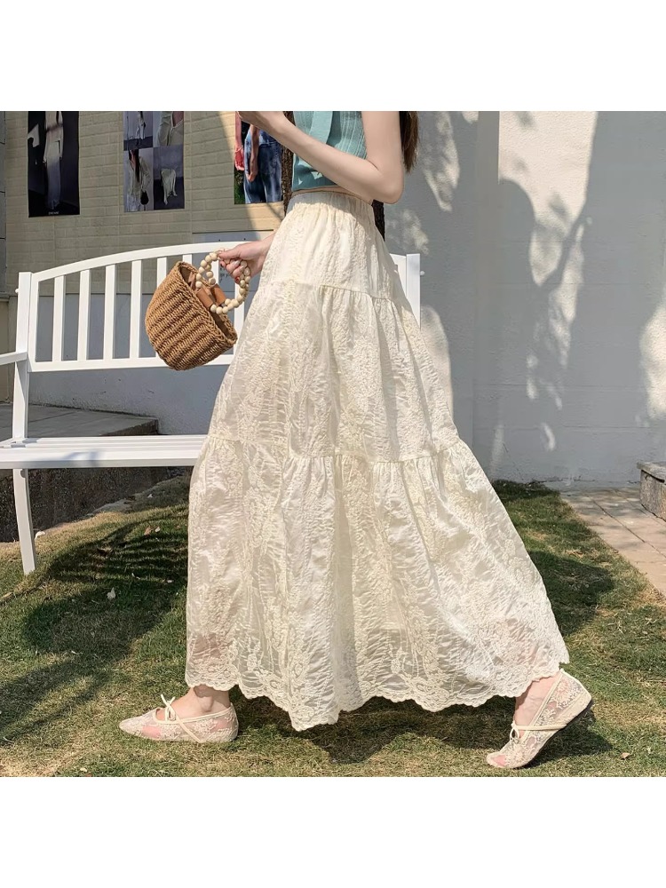 Falda de media pierna con bord - Embroidery Skirt reseña y precio