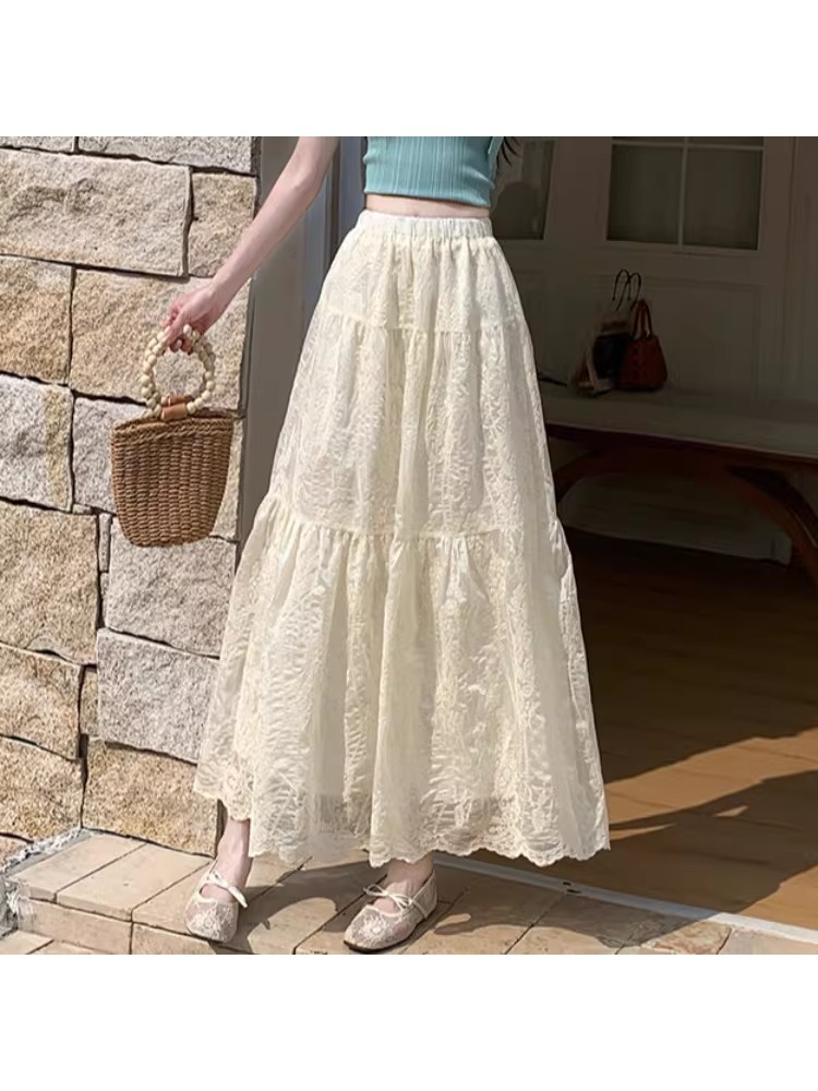 Falda de media pierna con bord - Embroidery Skirt reseña y precio