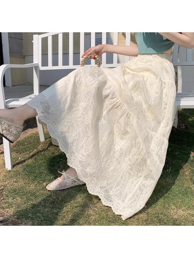 Falda de media pierna con bord - Embroidery Skirt reseña y precio