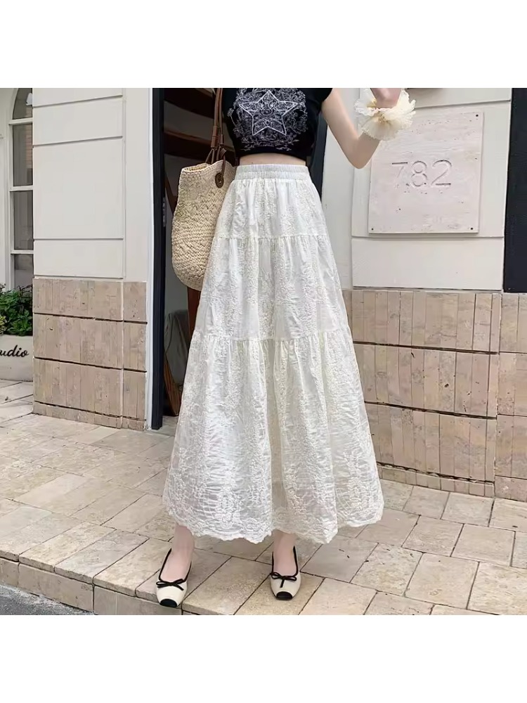 Falda midi de cintura alta con - Embroidery Skirt reseña y precio