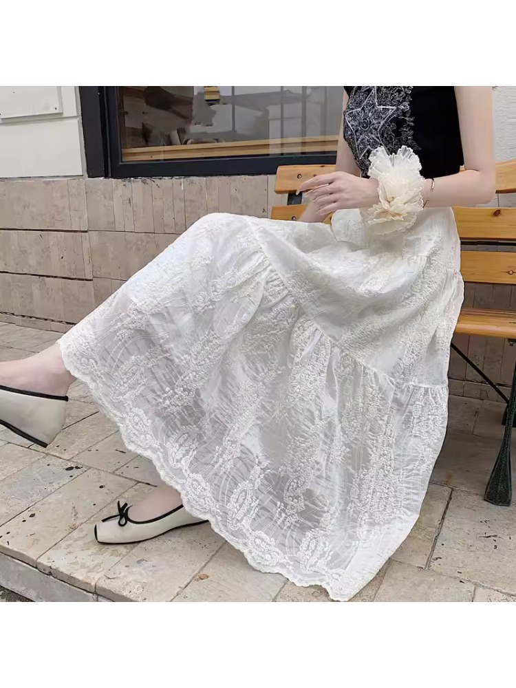 Falda midi de cintura alta con - Embroidery Skirt reseña y precio