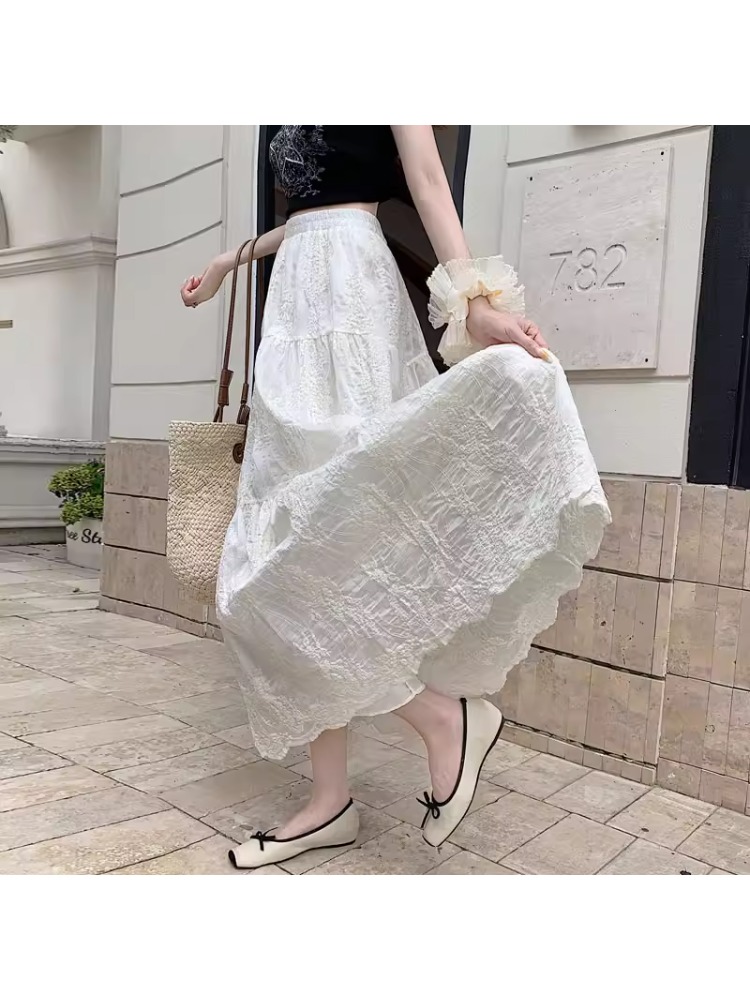 Falda midi de cintura alta con - Embroidery Skirt reseña y precio