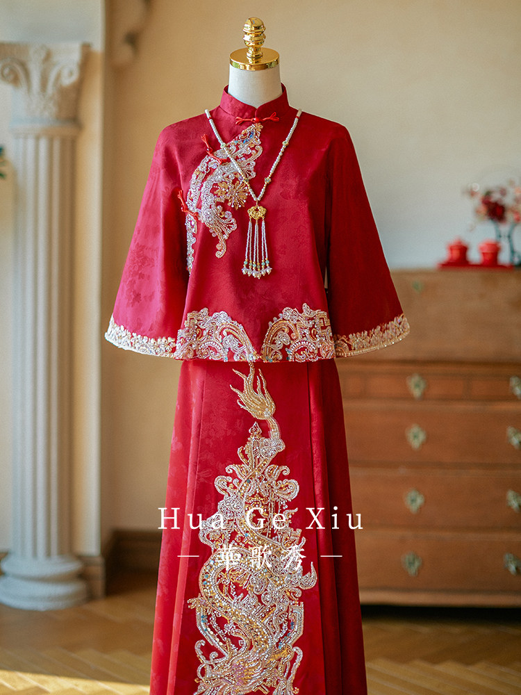 Vestido de novia chino rojo Xi - Embroidery Red reseña y precio