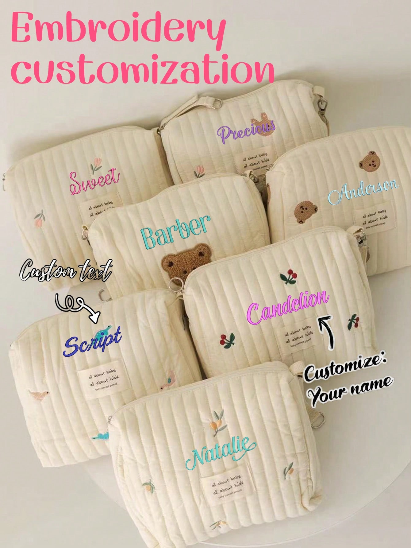 Bolsa de pañales para bebé con - Embroidery Names reseña y precio